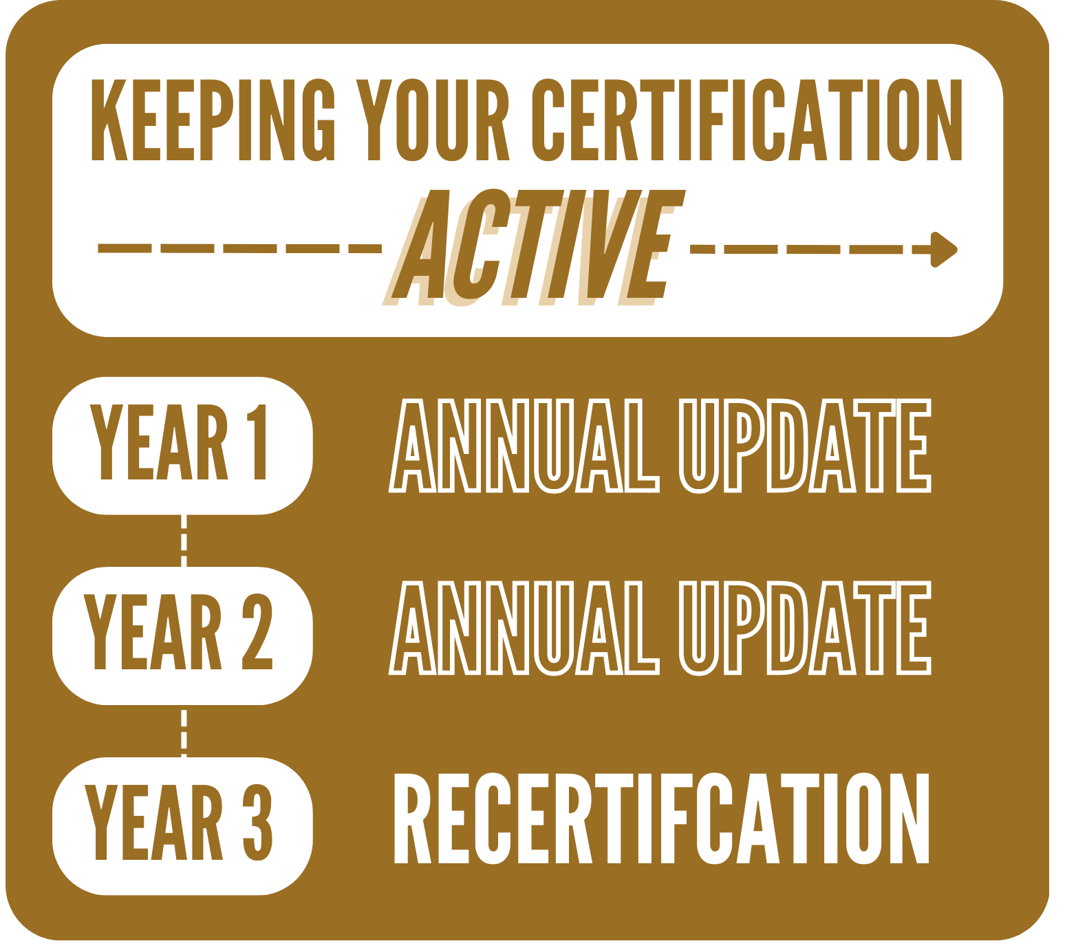 Keeping Your Certification Active. Year 1: Annual Update. Year 2: Annual Update. Year 3: Recertification